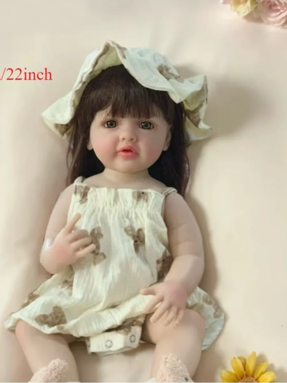 Brown-Haired Baby Doll in Cream Butterfly Outfit - Kids Toys
